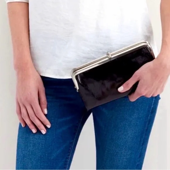 Hobo Lauren Wallet Clutch Double Frame Leather Kiss Lock - Picture 2 of 10